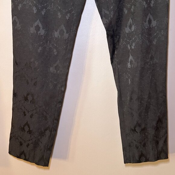 Women's 4 Nine.Eight Black on Black Print Pants Zipper Fly Drawstring Cord - Picture 5 of 9